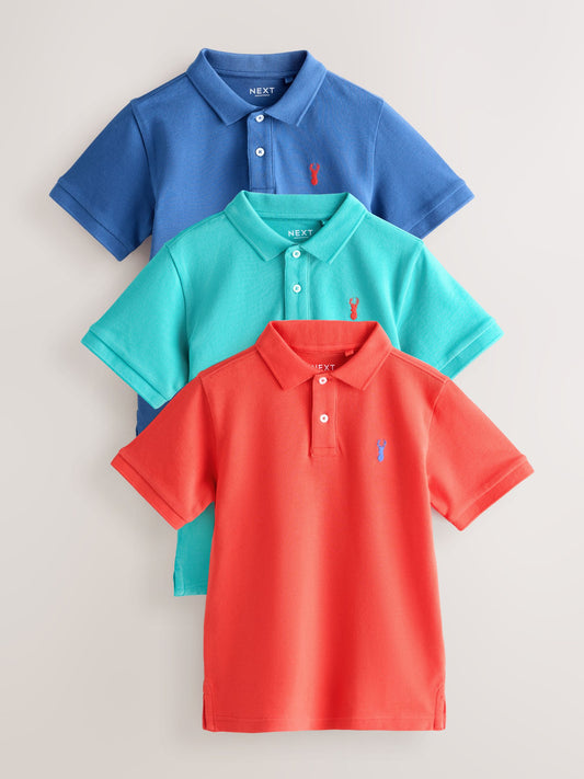 Disney Kidz - Coral/Aqua/Navy Short Sleeve Polo Shirts 3 Pack (3-16yrs) image 1