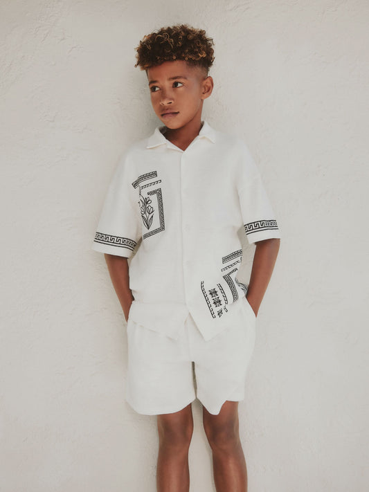 Ecru White Revere Button Through Shirt and Shorts Set (3-16yrs) image 3