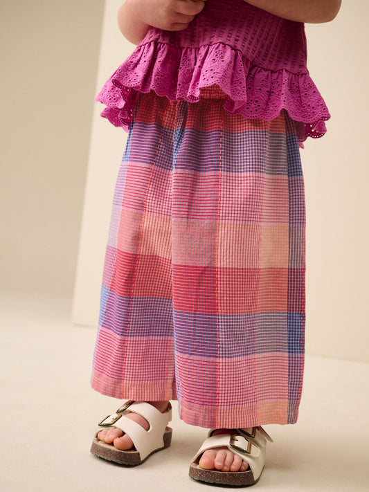 Bright Pink Multi Check Pullon Barrel Trousers (3mths-7yrs) image 2