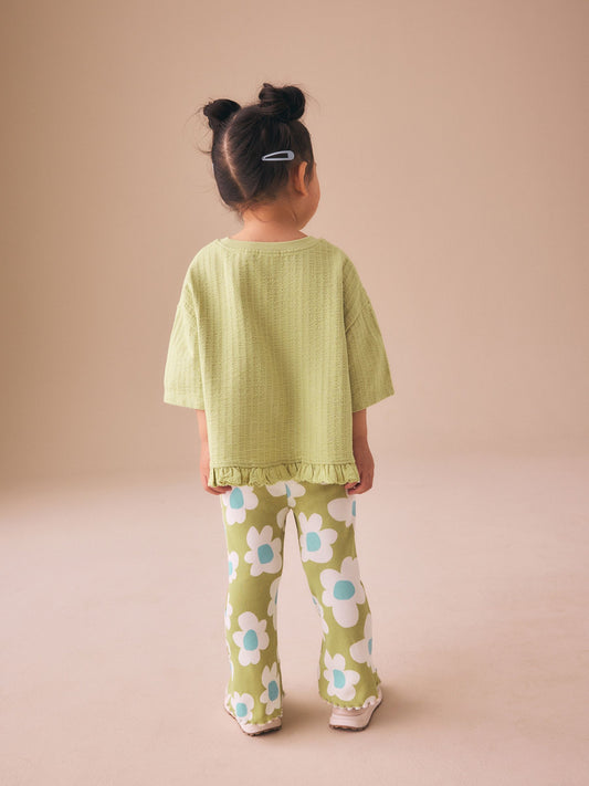 Dsiney Kidz - Green Stampy Flower Short Sleeve Top and Flare Set (3mths-7yrs) image 2