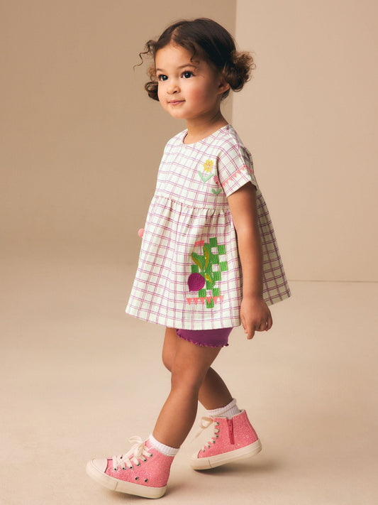 Dsiney Kidz - Purple Fruit Embroidery Peplum Top and Cycle Shorts Set (3mths-7yrs) image 2