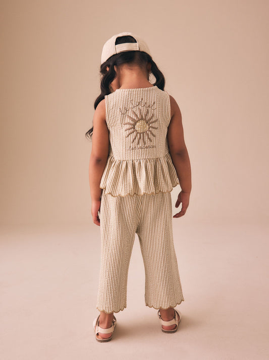 Dsiney Kidz - Neutral Stripe Peplum Vest and Wide Trousers Set (3mths-7yrs) image 2