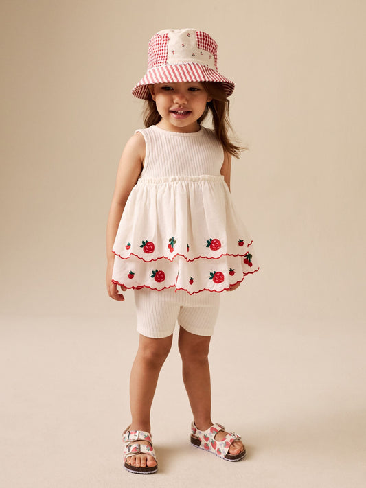 Ecru Berry Embroidery Broderie Peplum Vest and Cycle Shorts Set (3mths-7yrs) image 2