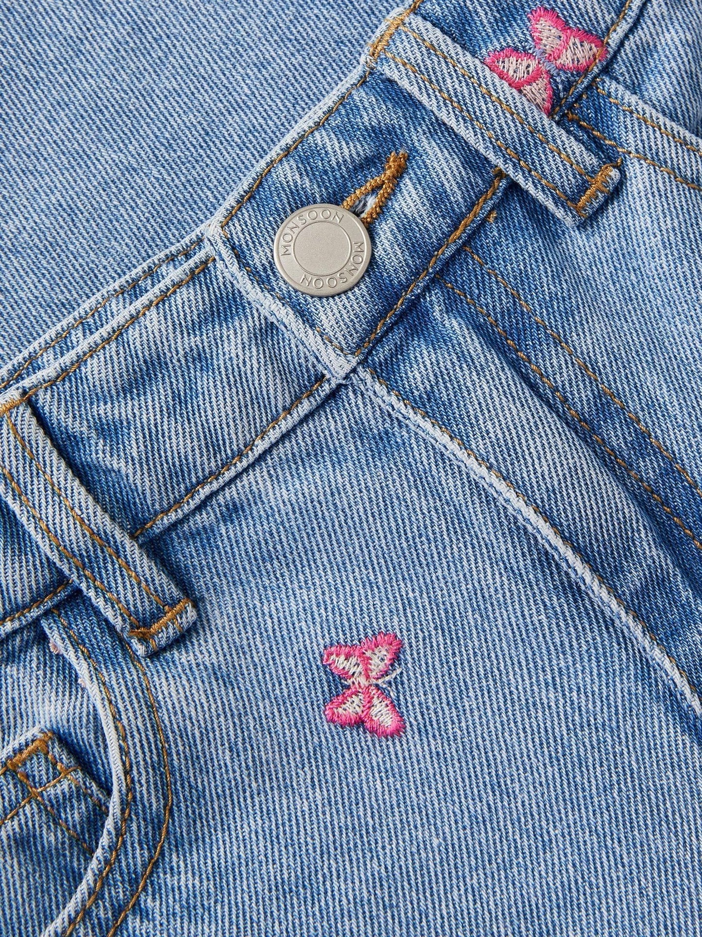 Dsiney Kidz - Monsoon Blue Butterfly Embroidered Straight Leg Jeans image 4