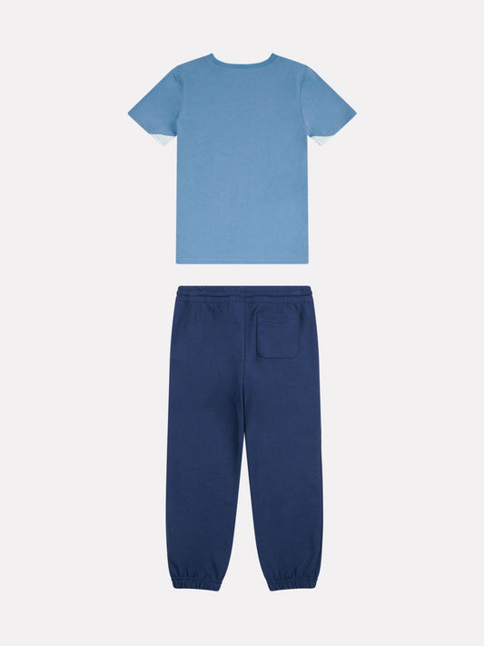 New Balance Blue Contrast Panel T-Shirt & FT Joggers Set image 2
