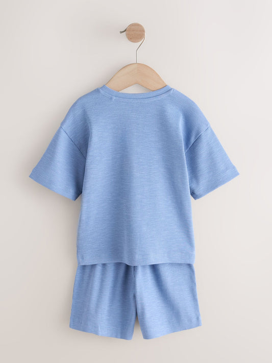 Blue/Neutral Plain Short Pyjamas 3 Pack (9mths-10yrs) image 3