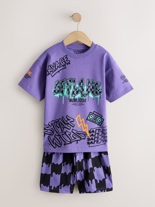 Black/Purple Grafiti Short Pyjamas 3 Pack (3-16yrs) image 3