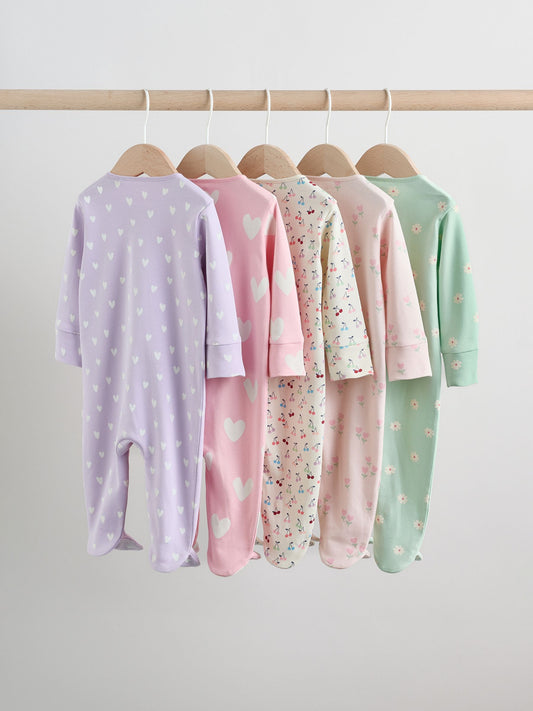 Pastel Two Way Zip Baby Sleepsuits 5 Pack (0-2yrs) image 2