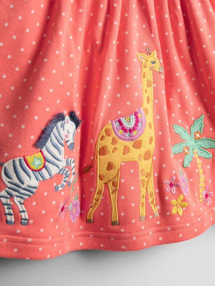 JoJo Maman Bébé Peach Pink Safari Appliqué Puff Sleeve Button Front Dress