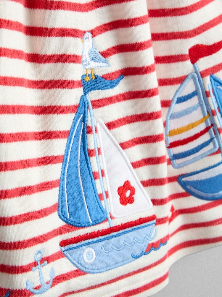 JoJo Maman Bébé Red Boat Appliqué Classic Button Front Dress