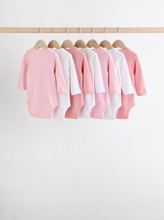 Dsiney Kidz - Pink/White 7 Pack Essential Long Sleeve Baby Bodysuits image 2