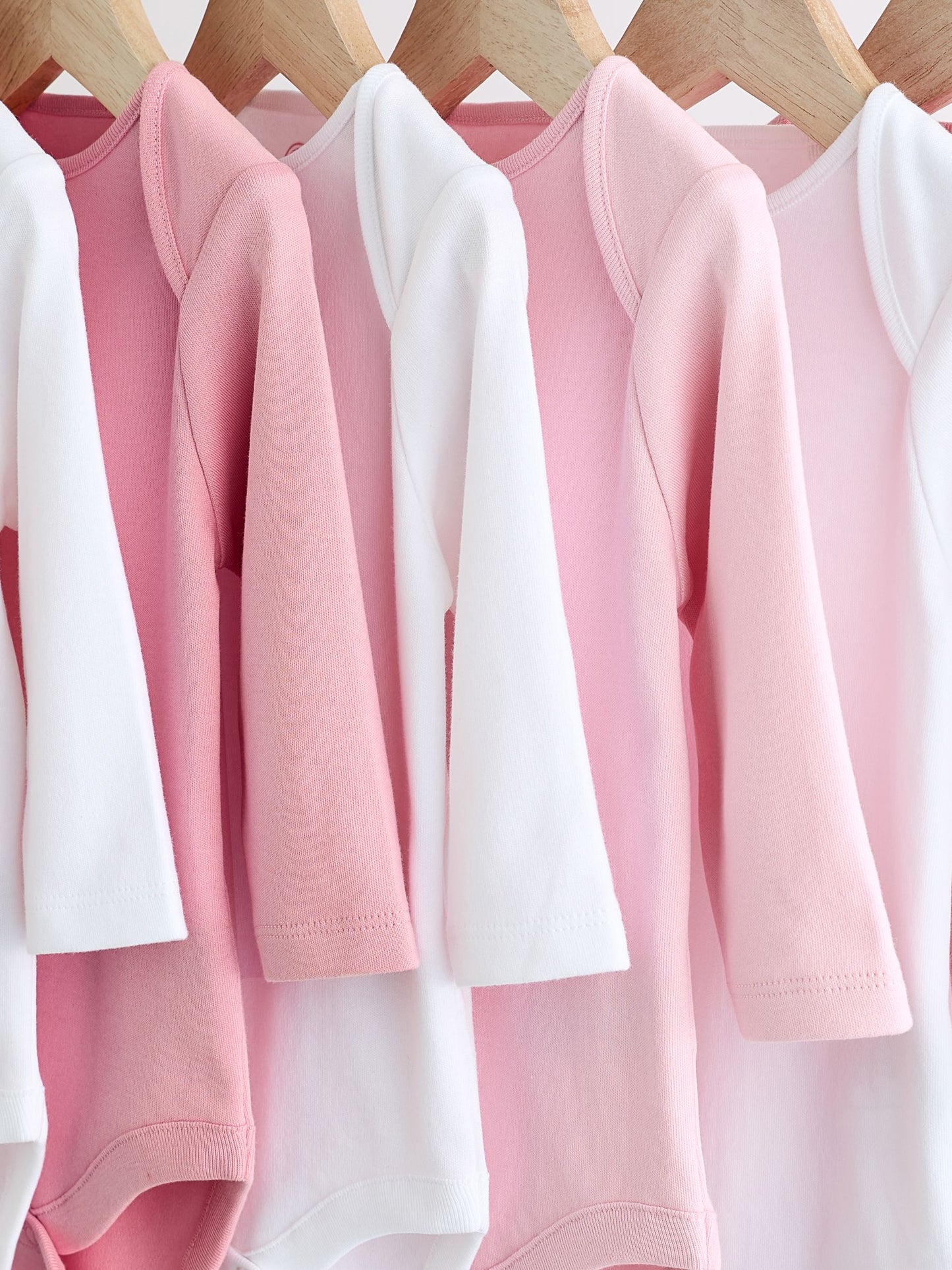 Pink/White 7 Pack Essential Long Sleeve Baby Bodysuits image 4