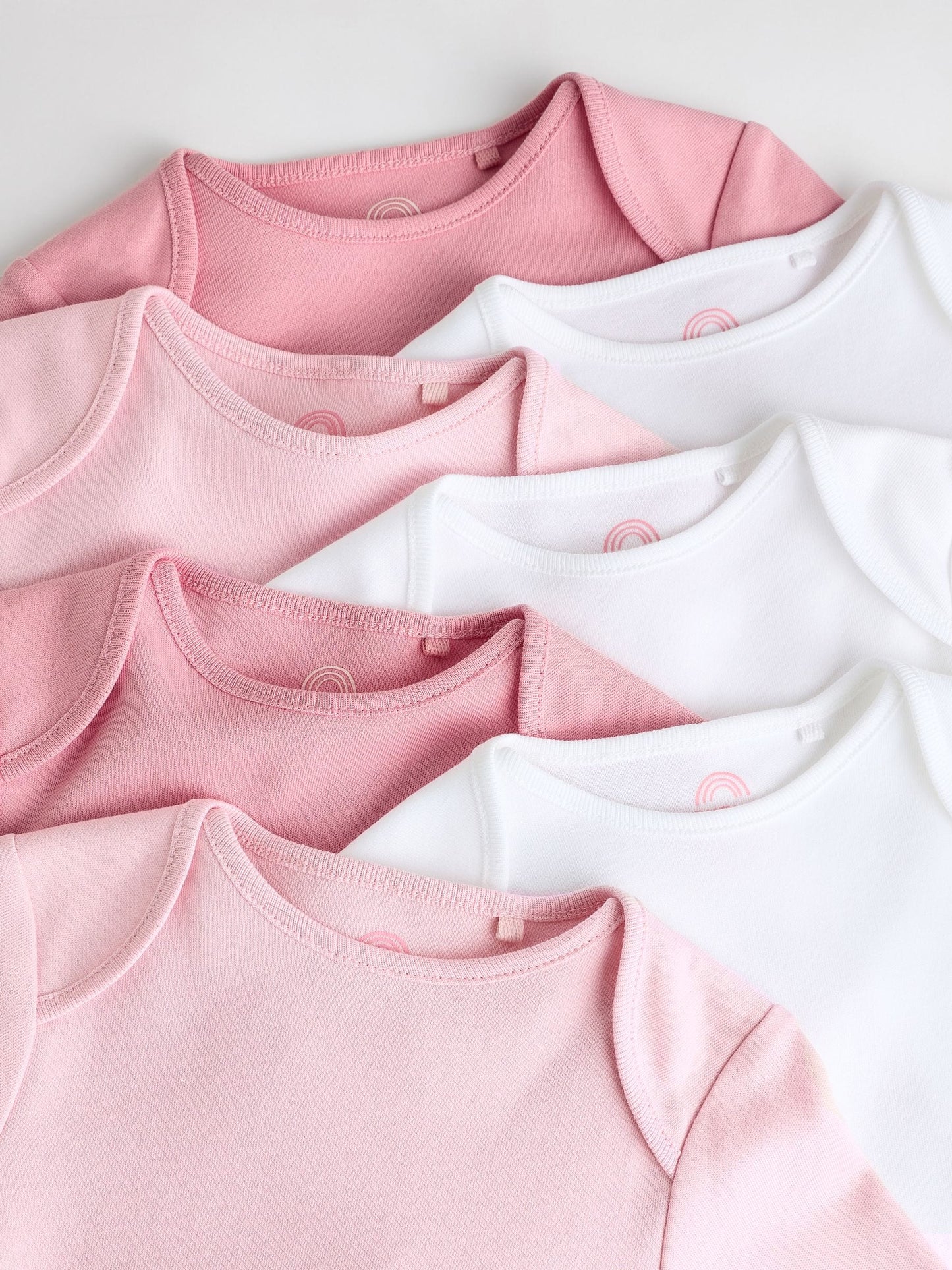 Pink/White 7 Pack Essential Long Sleeve Baby Bodysuits image 4