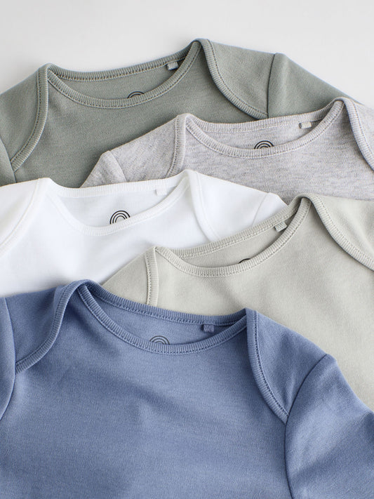 Grey/White Long Sleeve Bodysuits 5 Pack image 3