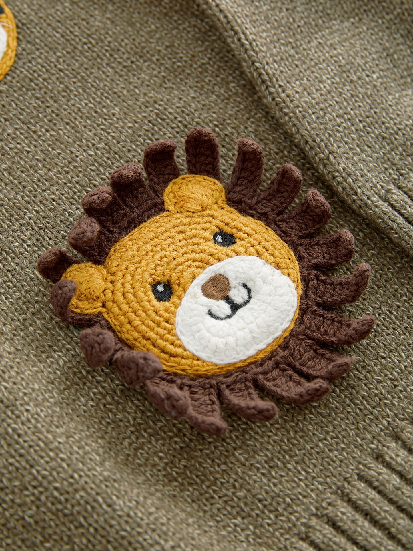 Khaki Green Safari Animals Crew Neck Knitted 100% Cotton Jumper (3mths-7yrs)