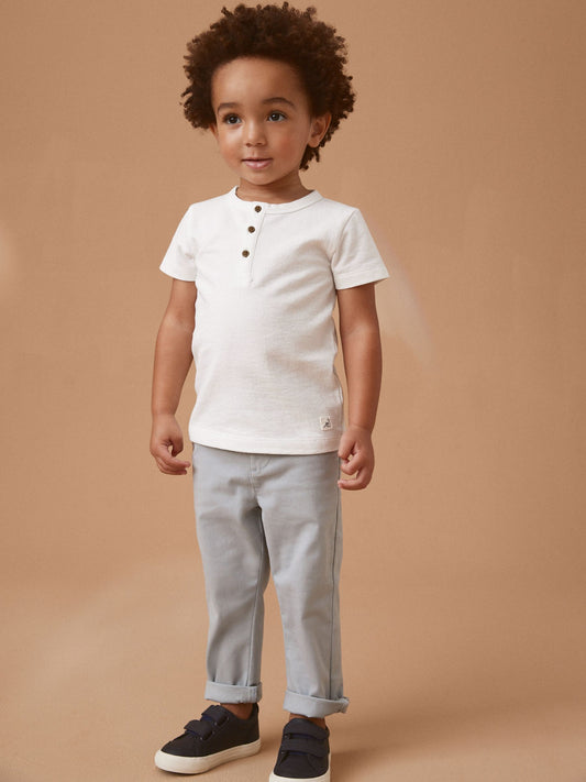 White Short Sleeve Henley Neck T-Shirt (3mths-7yrs) image 3