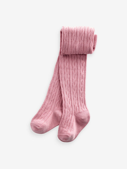 Pink white cable Baby Tights 3 Pack (0mths-2yrs) image 3