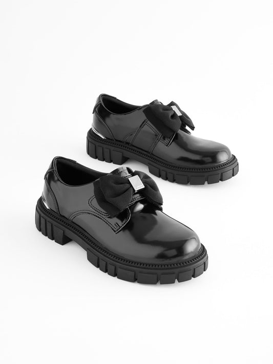 Baker by Ted Baker Girls Black Chunky School Shoes with Bow image 2