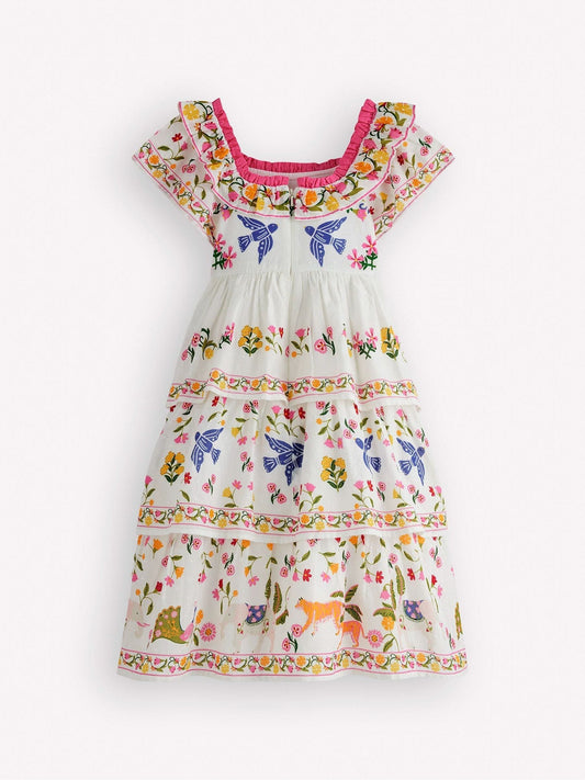Dsiney Kidz - Boden Cream Tiered Ruffle Woven Dress image 2