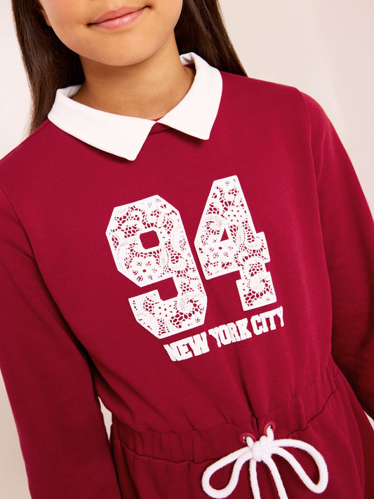 Dsiney Kidz - Lipsy Red Varsity Sweat Dress (5-14yrs) image 2
