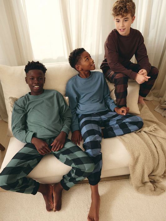 Blue/Green/Brown Woven Check Pyjamas 3 Pack (3-16yrs) image 3