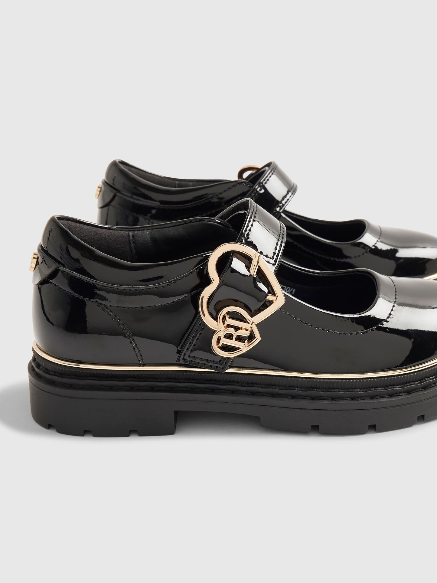 River Island Black Back To School Double Heart Mary Jane Shoes image 5