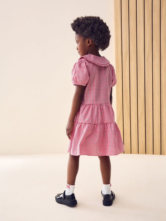 Dsiney Kidz - Red Cotton Rich School Gingham Tiered Pretty Collar Dress (3-14yrs) image 2