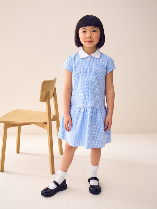 Dsiney Kidz - Blue Zip Front Cotton Rich Gingham School Dress (3-14yrs) image 2