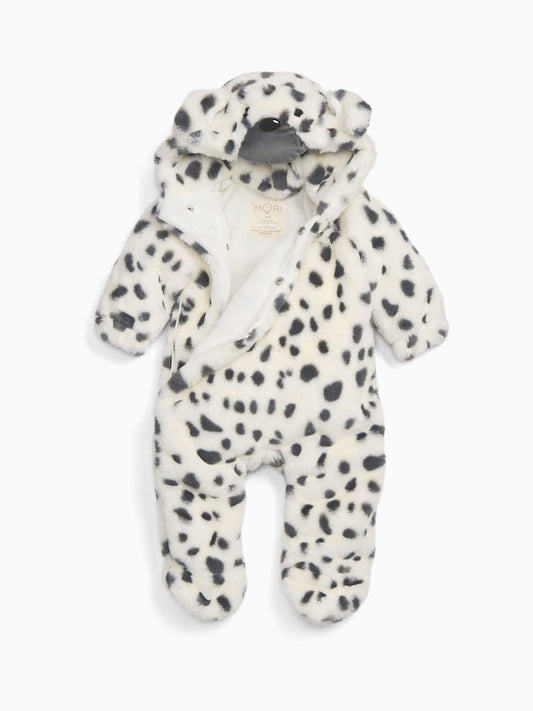 MORI Dalmatian Print Faux Fur Supersoft Zip Up Pramsuit