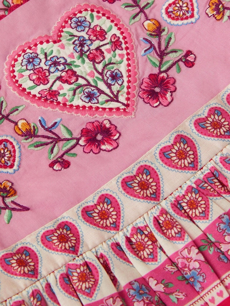 Monsoon Pink Baby Heart Embroidered Floral Print Dress