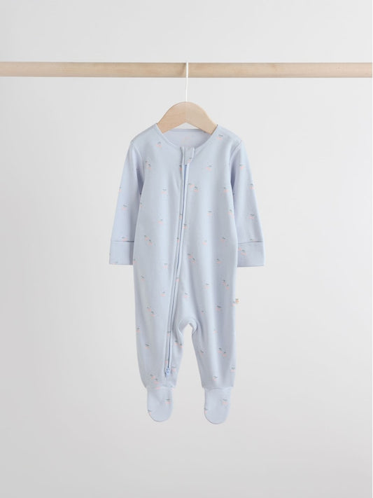 Multi Pastel Character 5 Pack Two Way Zip Baby Sleepsuits (0-2yrs)