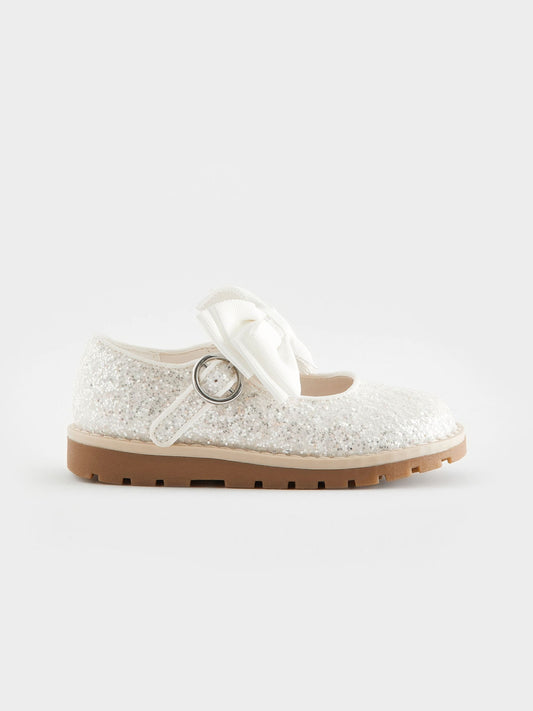 Dsiney Kidz - White Glitter Bow Standard Fit (F) Chunky Bow Mary Jane Shoes image 2