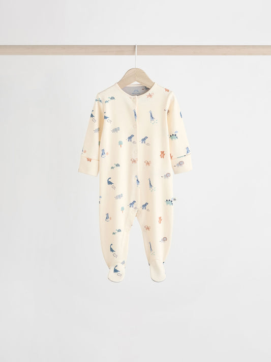 Teal Blue Patterned Baby Sleepsuits 5 Pack (0-2yrs)