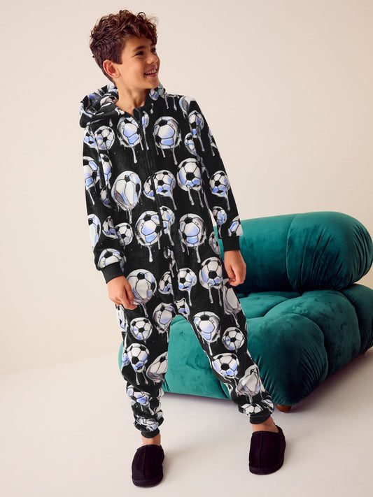 Black Football Fleece All-In-One (3-16yrs)