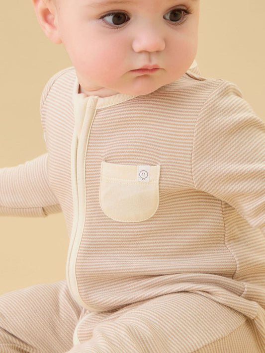MORI Neutral Stripe 2 Way Zip-Up Clever Sleepsuit image 2