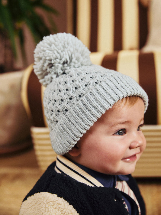 Grey Baby Waffle Pom Hat (0mths-2yrs) image 3