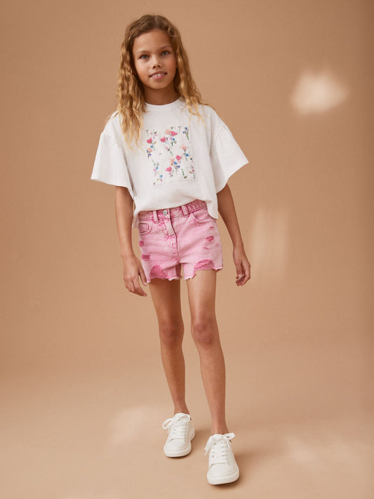 Dsiney Kidz - Pink 100% Cotton Frayed Edge Distressed Shorts (3-16yrs) image 2