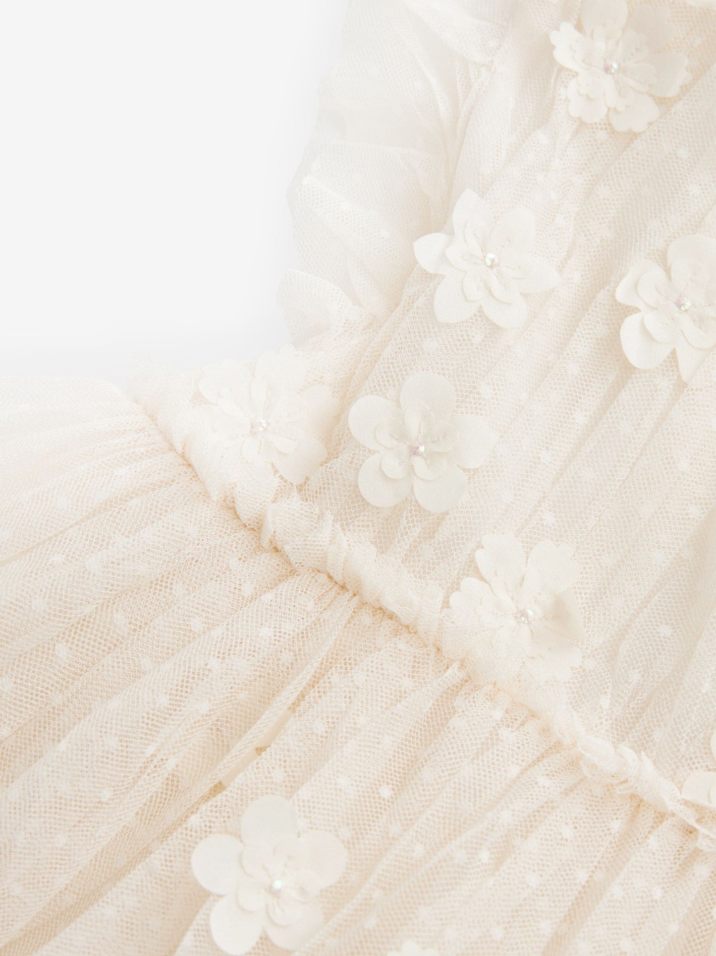 Ecru White 3D Flower Mesh Flower Girl Dress (3-16yrs)