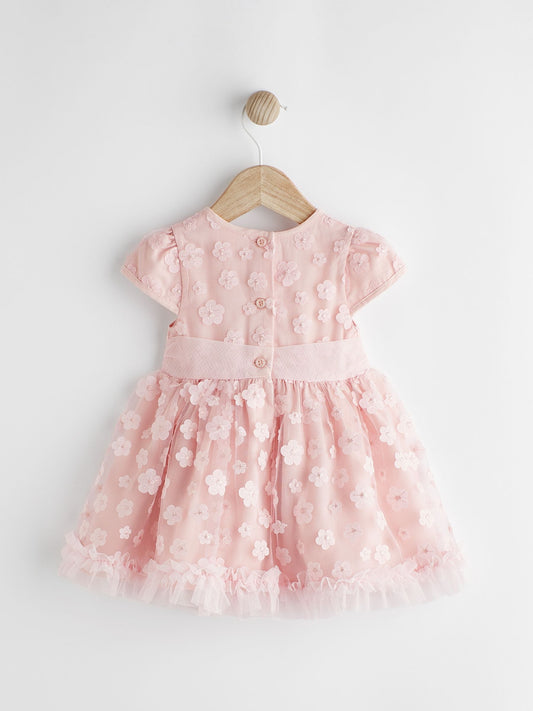 Pink 3D Flowers Baby Occasion Dress (0mths-2yrs)
