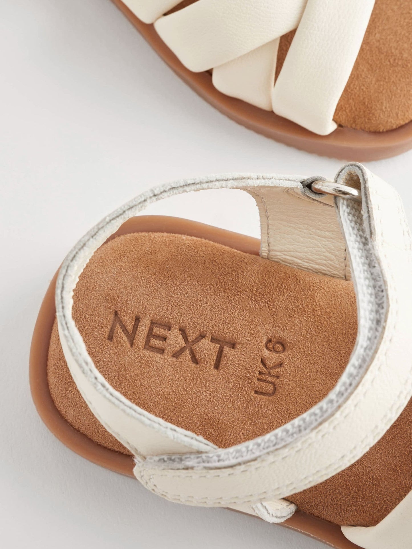 White Leather Woven Sandals With Touch Fastening image 6
