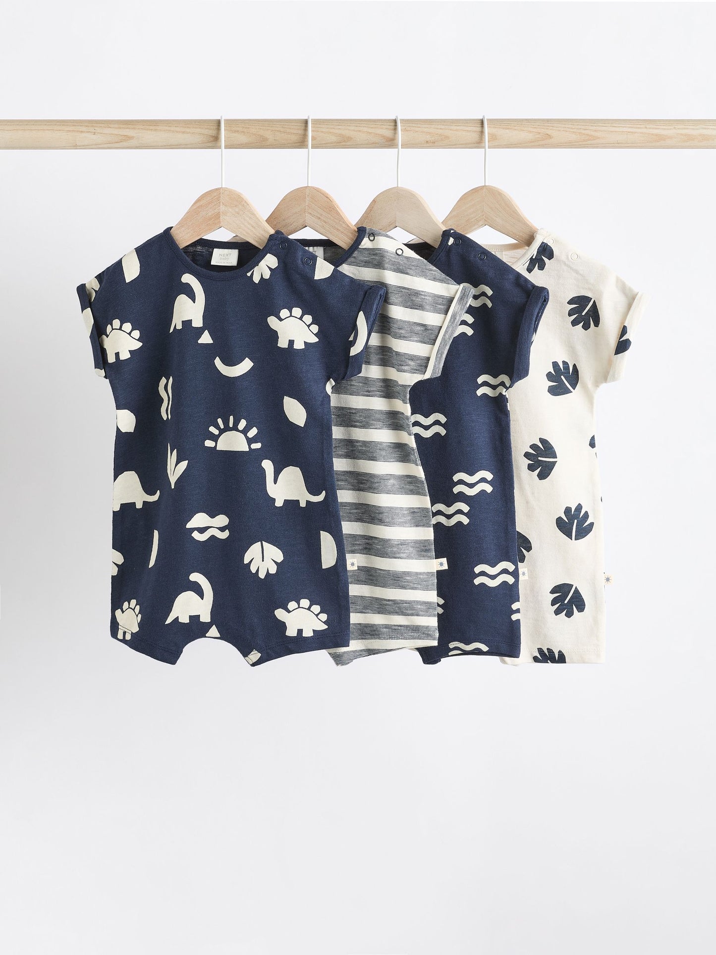 Navy Dinosaur Baby Jersey Rompers 4 Pack image 1