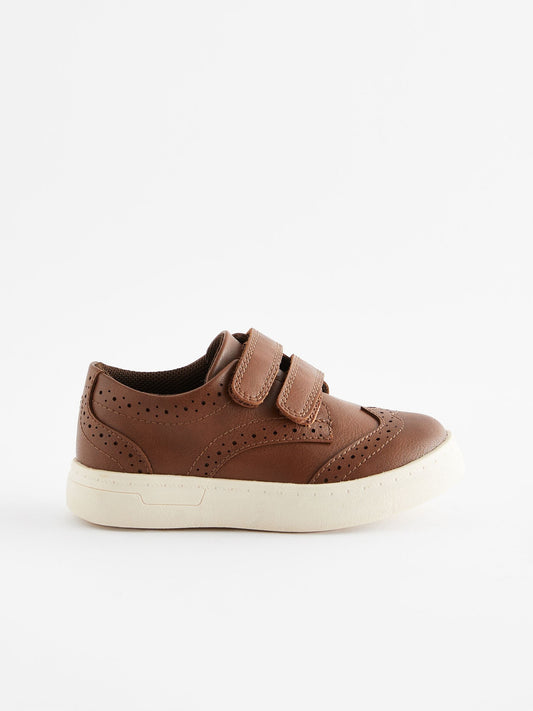 Tan Brown Standard Fit (F) Touch Fastening Brogue Shoes image 2