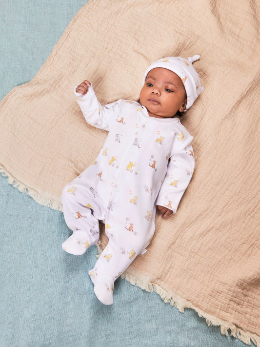 JoJo Maman Bébé Cream Winnie The Pooh Print Sleepsuit & Hat Set image 2