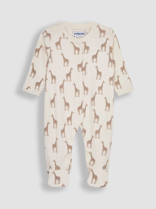 JoJo Maman Bébé Natural Giraffe Cotton Footed Animal Sleepsuits 3-Pack image 2