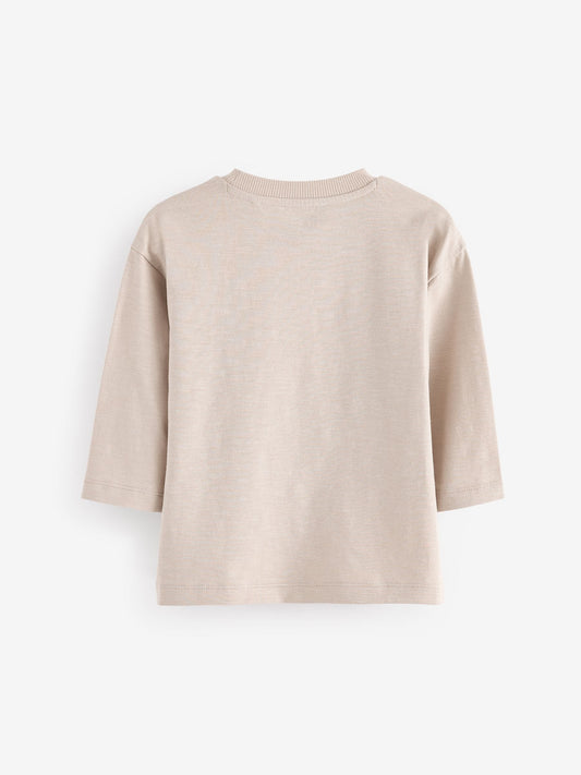 Ecru Cream Long Sleeves Semi Plain T-Shirt (3mths-7yrs) image 2