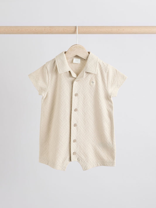 Neutral/Khaki Textured Baby Rompers 2 Pack