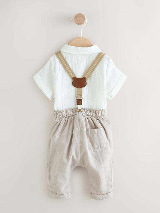 Neutral Baby Shirt Trousers and Braces Set 3 Piece (0mths-2yrs)