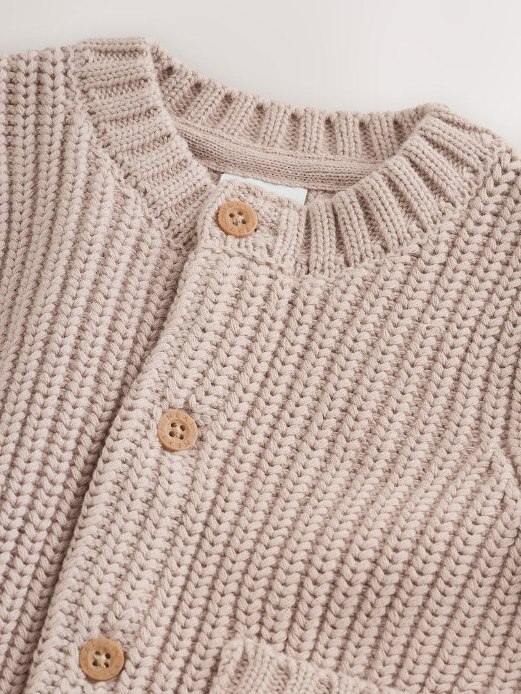 Neutral Hello World Knitted Embroidered Baby Cardigan