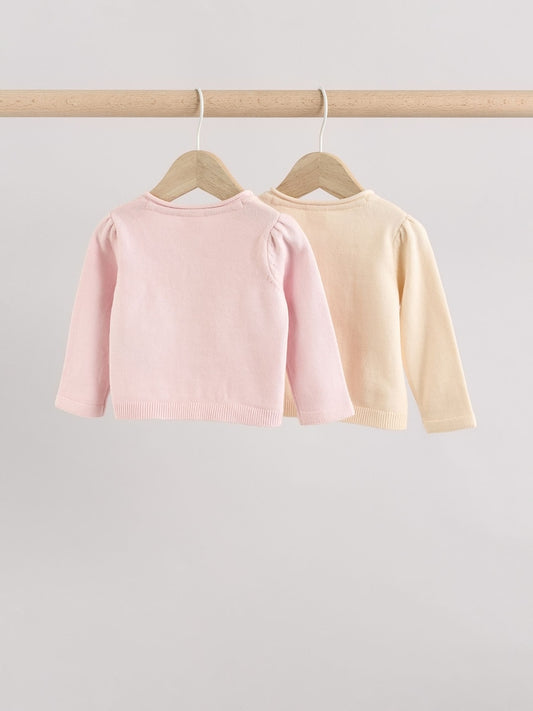 Pink/Neutral 100% Cotton Cardigans 2 Pack (0mths-3yrs)