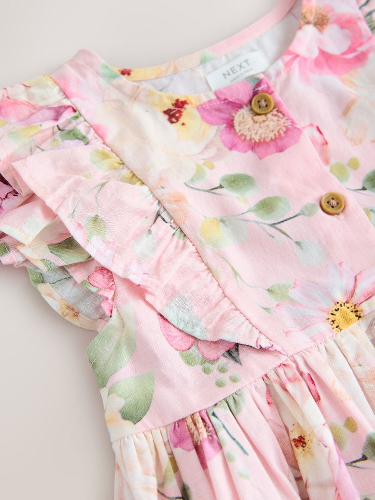 Pink Floral Double Ruffle Sleeve Dress (3mths-8yrs)